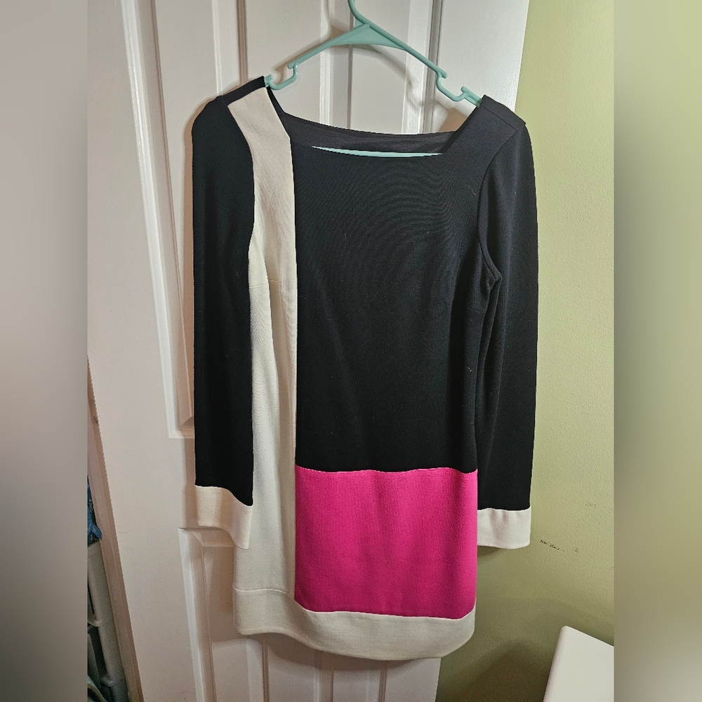 INC International Concepts Black, White, and Pink Long Sleeve Dress